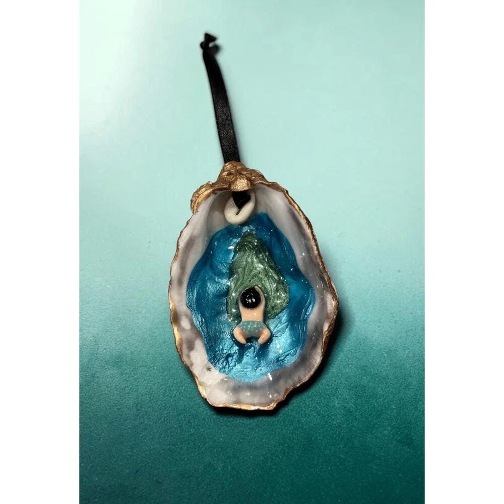 Coastal Oyster Shell Swimmer Hanging Ornament Handmade Nautical Gift, Gift Boxed
